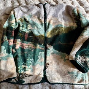 Mountain Print Sherpa Zip-Up Jacket- wooolrich
